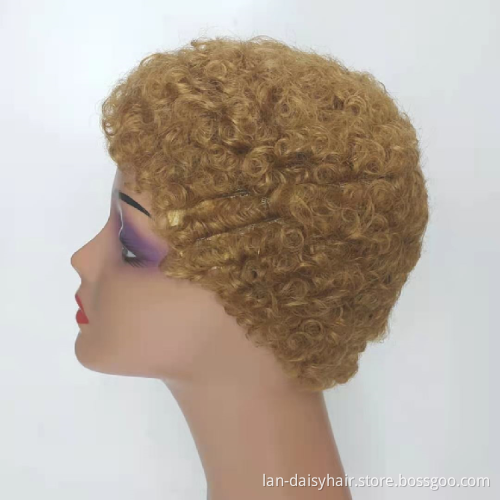 Machine Made No Lace  kinky Afro  Curly  Natural Human Hair Short Cut Wigs